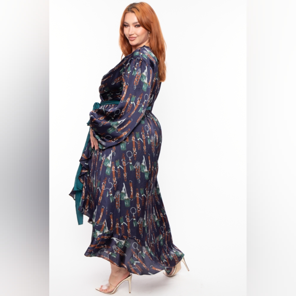 NEW NWOT CurvySense Plus Size Delphine Printed Hi-Low Navy Dress Size 3XL - Picture 3 of 7
